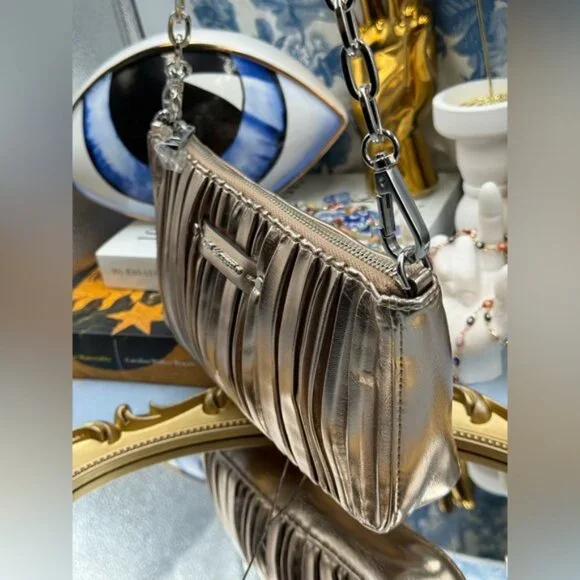 🆕 KARL LAGERFELD PARIS 🧿 NWOT K/Kushion Shoulder Pouch, Champagne Metallic - Picture 8 of 16